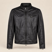 Men's Black Lambskin Single-Breasted Moto Jacket, product front view