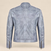 Men's Blue-Grey Lambskin Single-Breasted Moto Jacket, product back view