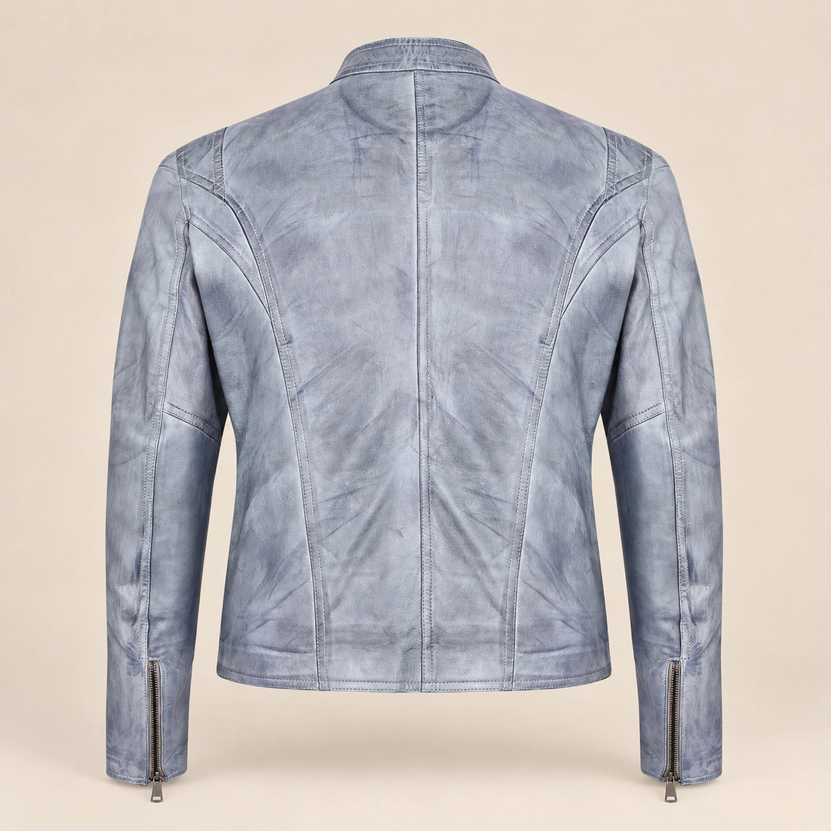 Men's Blue-Grey Lambskin Single-Breasted Moto Jacket, product back view