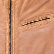 Men's Tan Lambskin Single-Breasted Moto Jacket, close up view
