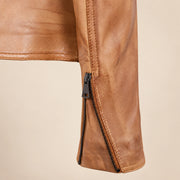 Men's Tan Lambskin Single-Breasted Moto Jacket, hardware detail view