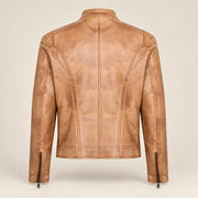 Men's Tan Lambskin Single-Breasted Moto Jacket, product back view