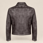 Men's Dark Brown Lambskin Spread-Collar Moto Jacket, product back view