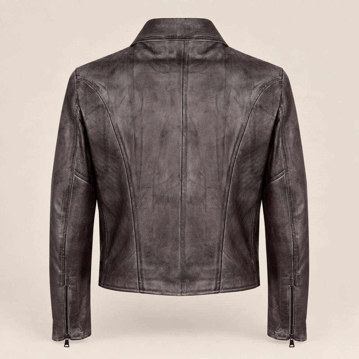 Men's Dark Brown Lambskin Spread-Collar Moto Jacket, product back view