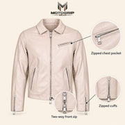Men's Taupe Lambskin Spread-Collar Moto Jacket, infographic view