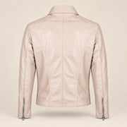 Men's Taupe Lambskin Spread-Collar Moto Jacket, product back view