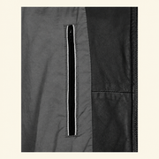 Black men's snap-collar lambskin biker jacket, inner.
