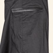 Interior construction and pocket detail of the Tarnwick men's black vintage leather trench coat.