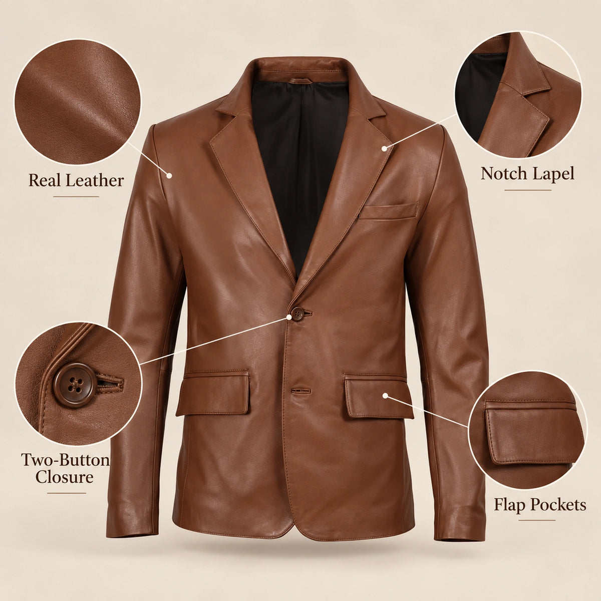 Valecrest Men's Cognac Brown Sheepskin Leather Blazer