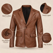 Valecrest Men's Cognac Brown Sheepskin Leather Blazer