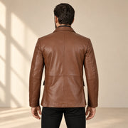 Valecrest Men's Cognac Brown Sheepskin Leather Blazer