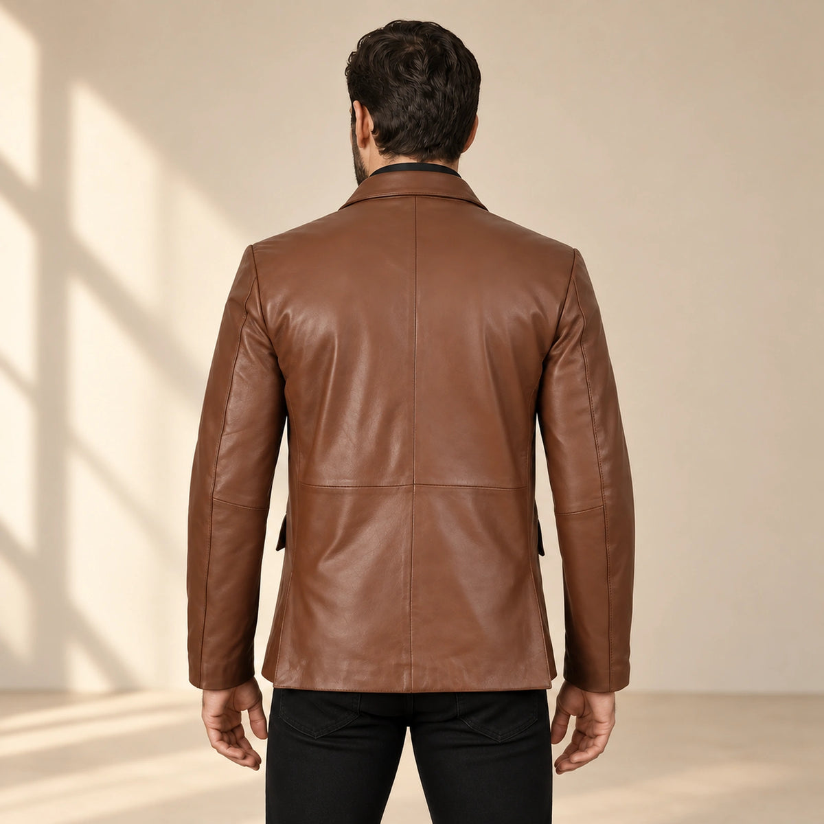 Valecrest Men's Cognac Brown Sheepskin Leather Blazer