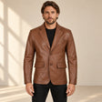 Valecrest Men's Cognac Brown Sheepskin Leather Blazer