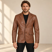 Valecrest Men's Cognac Brown Sheepskin Leather Blazer