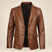 Valecrest Men's Cognac Brown Sheepskin Leather Blazer