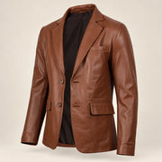 Valecrest Men's Cognac Brown Sheepskin Leather Blazer