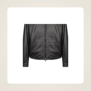 Varden Men's Minimal Lambskin Leather Biker Jacket pocket hem and leather finish detail