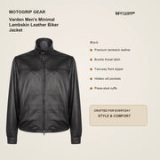 Varden Men's Minimal Lambskin Leather Biker Jacket key features