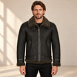 Front model view of the Westford Men's Black & Olive B3 Sheepskin Aviator Jacket
