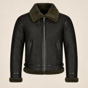 Front product view of the Westford Men's Black & Olive B3 Sheepskin Aviator Jacket