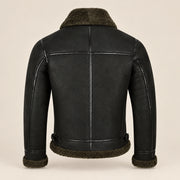 Back product view of the Westford Men's Black & Olive B3 Sheepskin Aviator Jacket