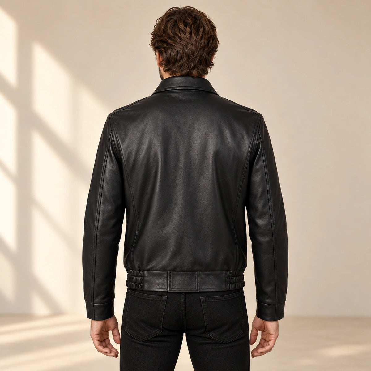 Wexford Men's Convertible Collar Lambskin Bomber Jacket in black product back