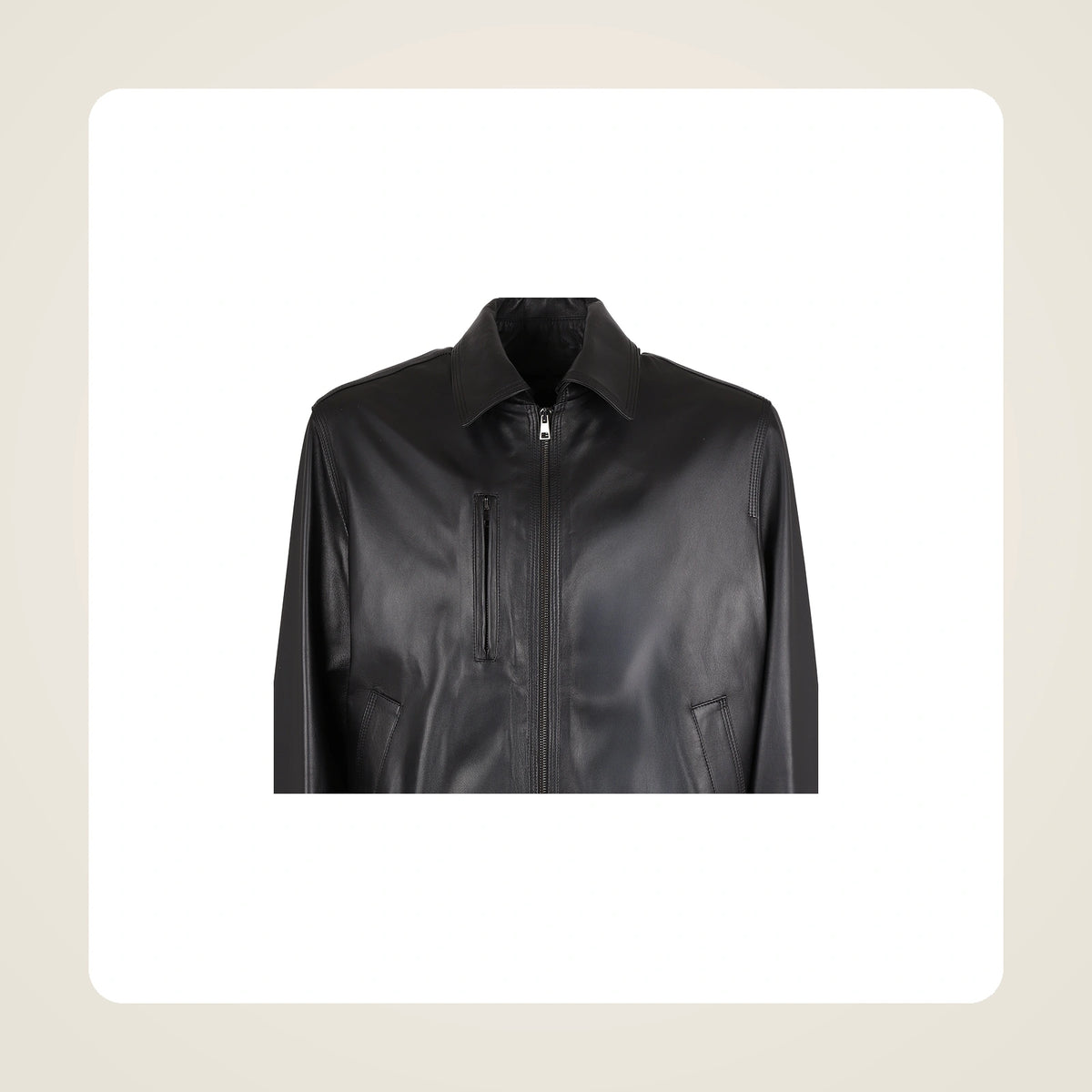Wexford Men's Convertible Collar Lambskin Bomber Jacket collar zipper and leather close-up