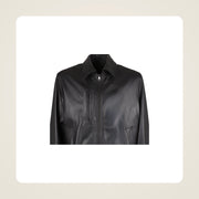 Wexford Men's Convertible Collar Lambskin Bomber Jacket collar zipper and leather close-up
