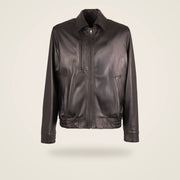 Wexford Men's Convertible Collar Lambskin Bomber Jacket in dark brown product front