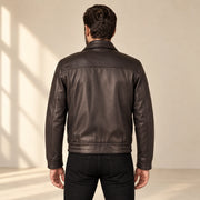Wexford Men's Convertible Collar Lambskin Bomber Jacket in dark brown product back