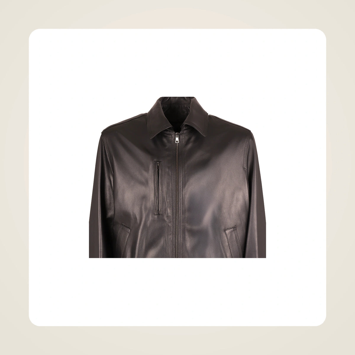 Wexford Men's Convertible Collar Lambskin Bomber Jacket collar zipper and leather close-up