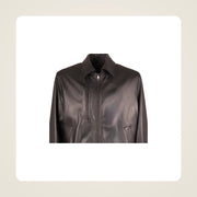 Wexford Men's Convertible Collar Lambskin Bomber Jacket collar zipper and leather close-up