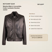 Wexford Men's Convertible Collar Lambskin Bomber Jacket key features
