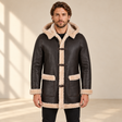Front model view of the Wycliffe Men's Brown Hooded Shearling Duffle Coat