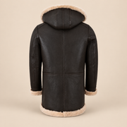 Back product view of the Wycliffe Men's Brown Hooded Shearling Duffle Coat