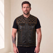 Men’s Crocodile Embossed Cowhide Leather Motorcycle Vest – Contrast Stitch Biker Club Vest