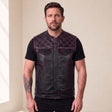 Men’s Crocodile Embossed Cowhide Leather Motorcycle Vest – Contrast Stitch Biker Club Vest