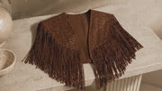 Women’s Crocodile Embossed Leather Fringe Shawl – Western Cowgirl Cape