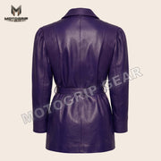 Women’s Luxury Designer Lambskin Leather Belted Jacket – Cognac Brown Statement Blazer