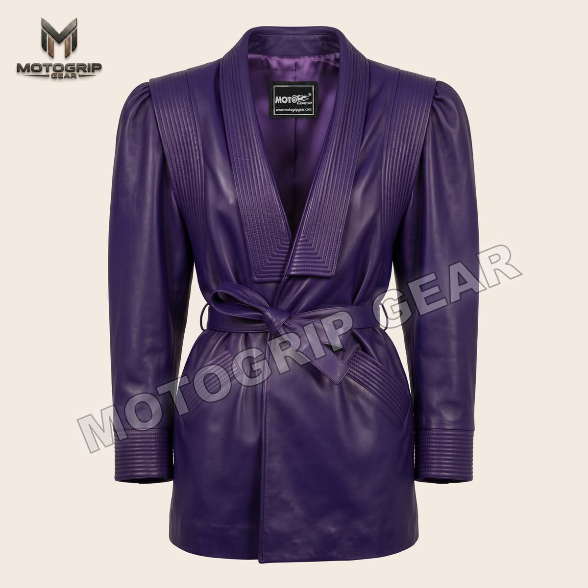 Women’s Luxury Designer Lambskin Leather Belted Jacket – Cognac Brown Statement Blazer