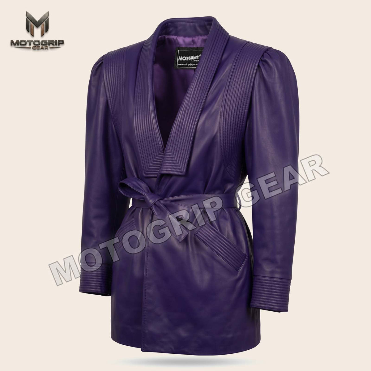 Women’s Luxury Designer Lambskin Leather Belted Jacket – Cognac Brown Statement Blazer