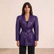 Women’s Luxury Designer Lambskin Leather Belted Jacket – Cognac Brown Statement Blazer