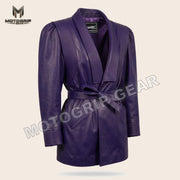 Women’s Luxury Designer Lambskin Leather Belted Jacket – Cognac Brown Statement Blazer
