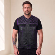 Men’s Crocodile Embossed Cowhide Leather Motorcycle Vest – Contrast Stitch Biker Club Vest