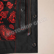 Men’s Crocodile Embossed Cowhide Leather Motorcycle Vest – Contrast Stitch Biker Club Vest