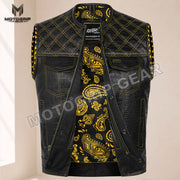 Men’s Crocodile Embossed Cowhide Leather Motorcycle Vest – Contrast Stitch Biker Club Vest