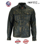 Premium Men's Distressed Leather Shirt Motorcycle Full sleeve Snap buttons Biker