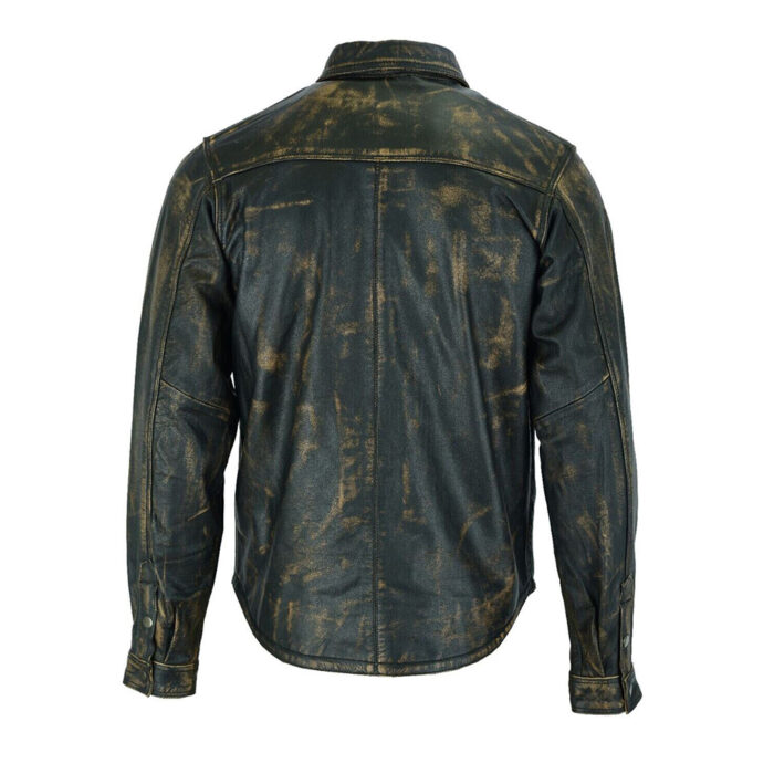 Premium Men's Distressed Leather Shirt Motorcycle Full sleeve Snap buttons Biker - Image 3