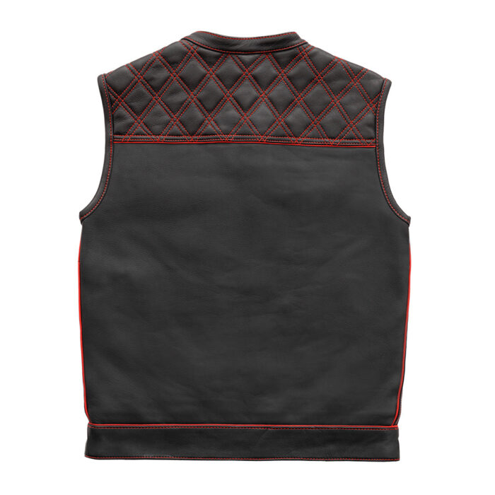 MotoGrip Men's Leather Vest Red Checker & Orange Thread Concealed Waistcoat - Image 4