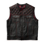 Men's Biker Vest Hunt Club Black Leather Red Diamond Red Paisley Motorcycle Vest